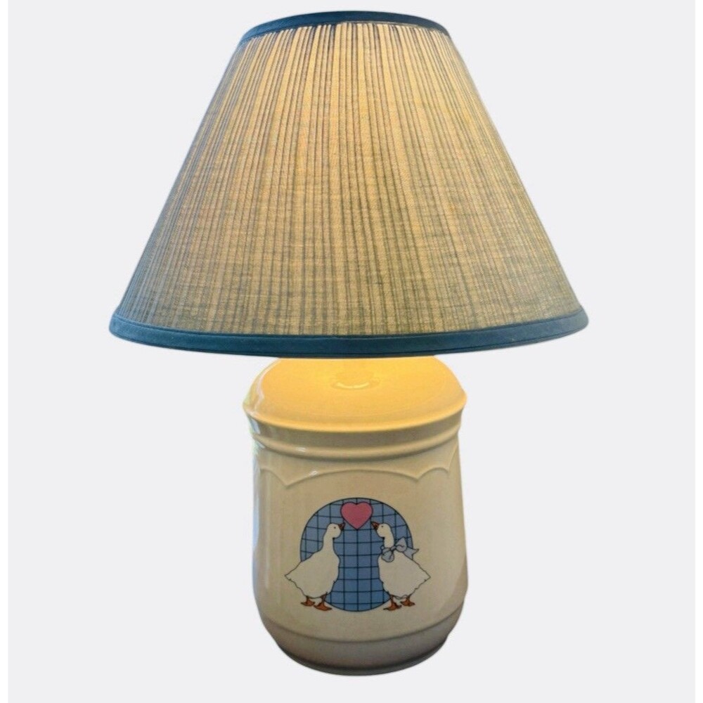 Vintage Marmalade Goose Lamp Cottagecore Pink Blue Geese Heart 9" Works Country